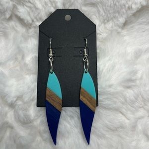 Dangle Resin Wood Leaf Earrings